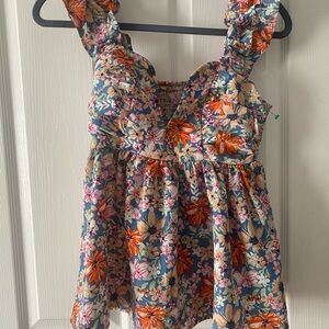 Floral Ruffle Strap Top